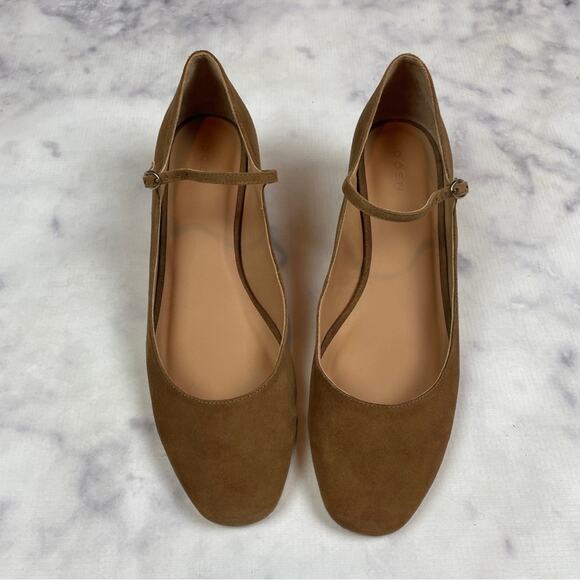 DOEN Tabac Brown Suede Mary Jane Low Heel Ballet Strap Pumps Sz 37.5 NWOB - Picture 3 of 11
